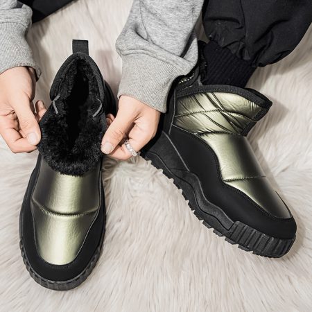 Men Winter Snow Boots, Fleece Lined Waterproof Slip On Outdoor Warm Ankle Boots - Image 5