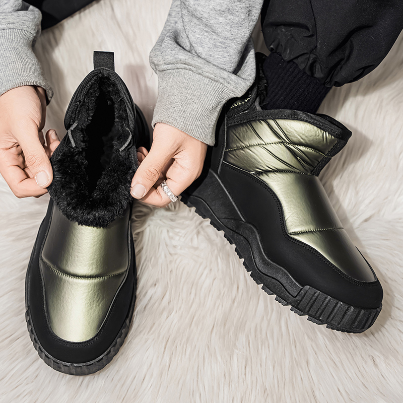 Men Winter Snow Boots, Fleece Lined Waterproof Slip On Outdoor Warm Ankle Boots