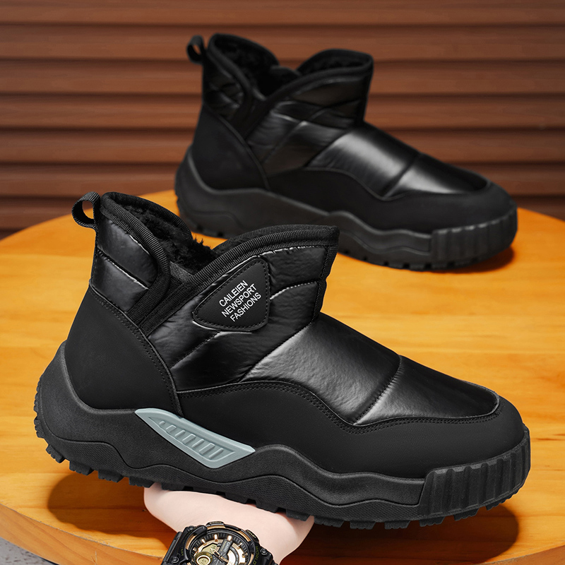 Men Winter Snow Boots, Fleece Lined Waterproof Slip On Outdoor Warm Ankle Boots