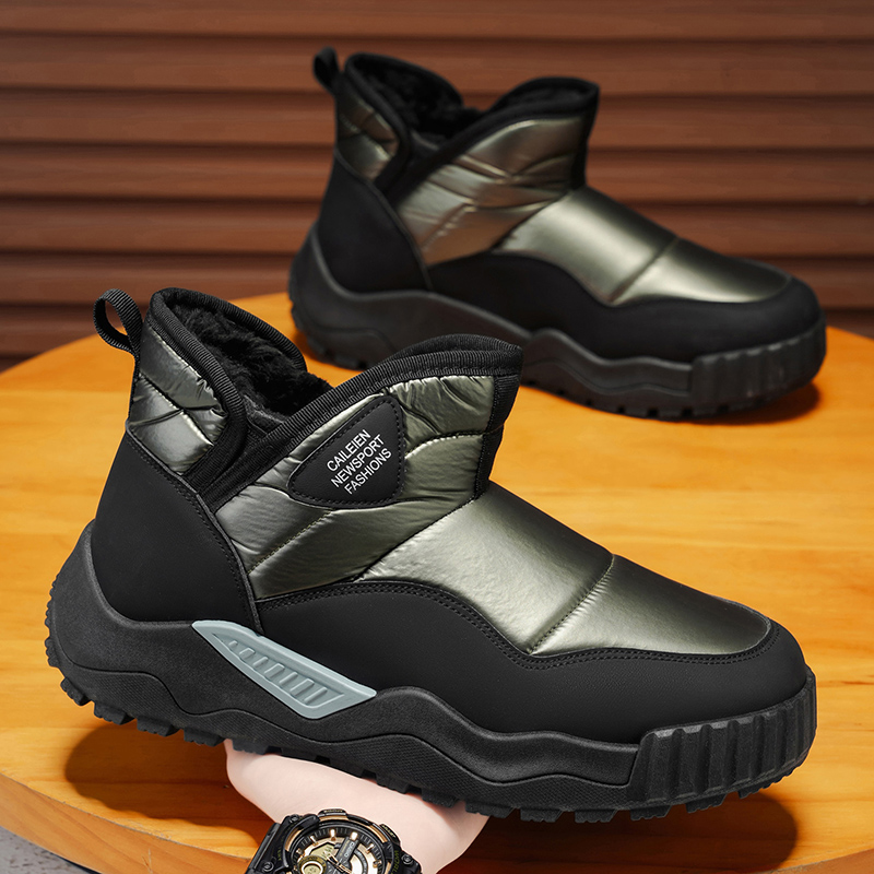 Men Winter Snow Boots, Fleece Lined Waterproof Slip On Outdoor Warm Ankle Boots