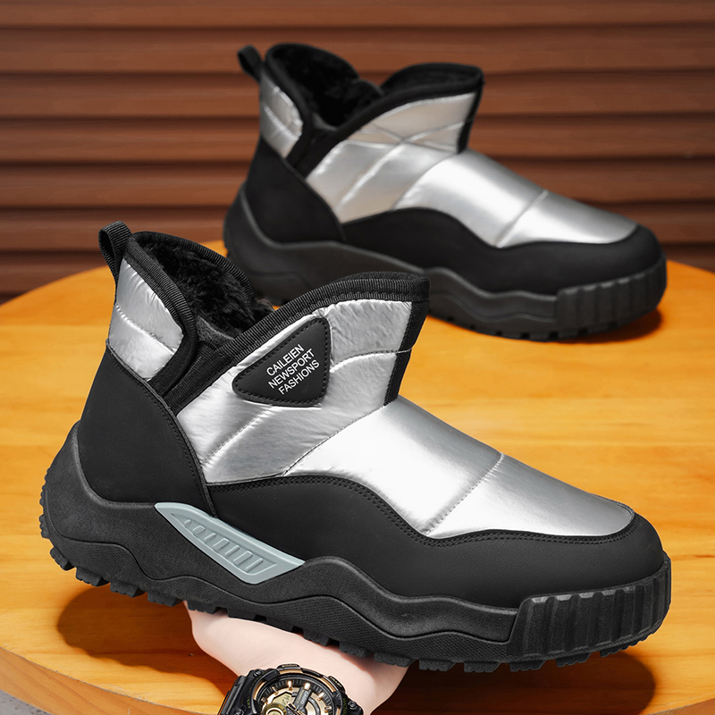 Men Winter Snow Boots, Fleece Lined Waterproof Slip On Outdoor Warm Ankle Boots
