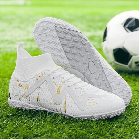 Unisex High Cut TF Knitted Soccer Cleats Marble Print Football Boots - Image 1