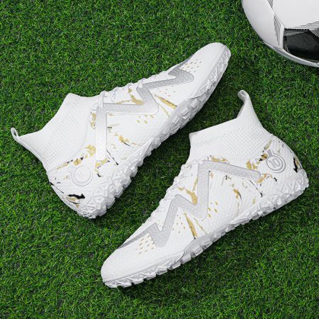 Unisex High Cut TF Knitted Soccer Cleats Marble Print Football Boots - Image 4