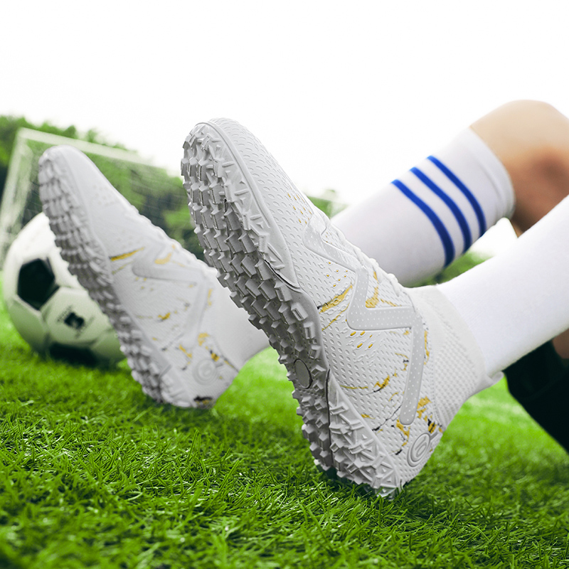 Unisex High Cut TF Knitted Soccer Cleats Marble Print Football Boots