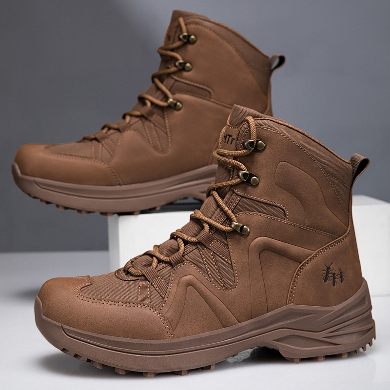 Men High Top Tactical Hiking Boots Rubber Outsole