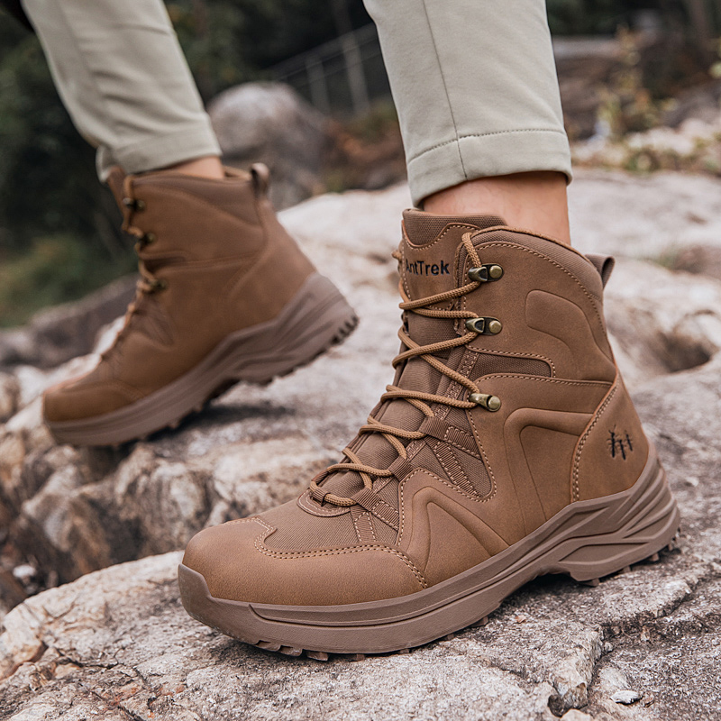 Men High Top Tactical Hiking Boots Rubber Outsole