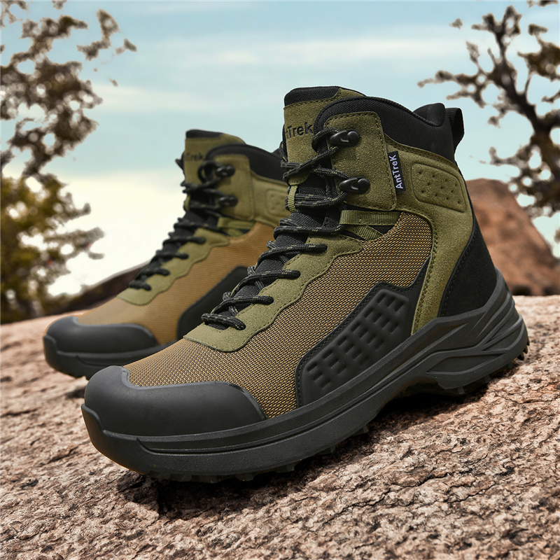 Men High Top Tactical Hiking Boots With Toe Protection