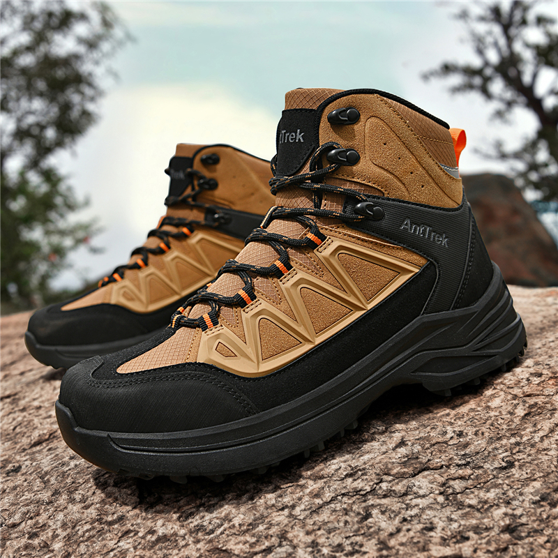 Men High Top Hiking Boots Reinforced Toe Rubber Sole