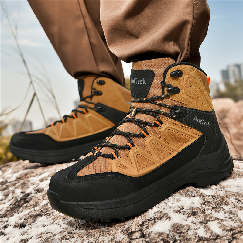 Men High Top Hiking Boots Reinforced Toe Rubber Sole