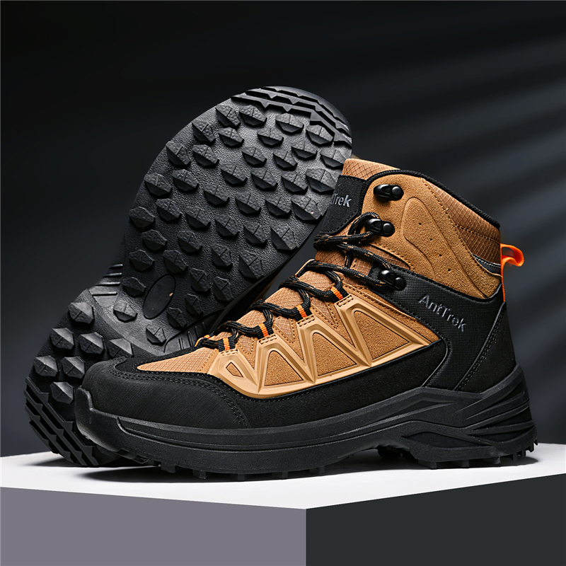 Men High Top Hiking Boots Reinforced Toe Rubber Sole